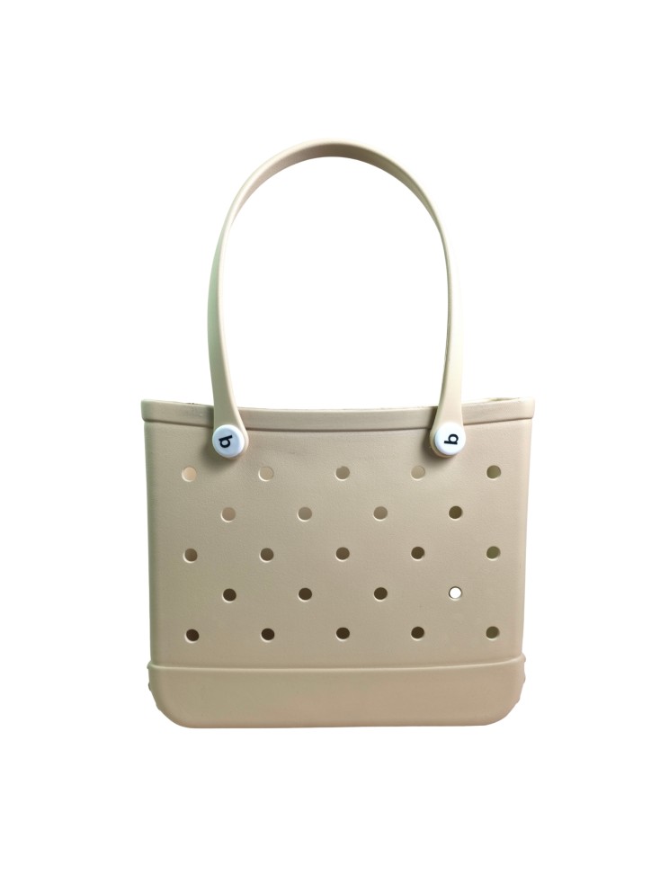 Madosh EVA Beach Tote Bag for Women - Waterproof Rubber Open Top Pool Bag - Washable Sandproof Large Travel Basket - Durable Gym, Shower & Boat Utility Handbag (13.5" x 12")(Cream)